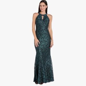 NWT Elegant Teal Lace Halter Lace Evening Dress
